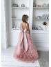 Blush Pink Satin Tulle Ruffled Handmade Flower Girl Dress